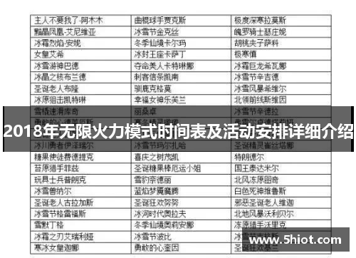 2018年无限火力模式时间表及活动安排详细介绍